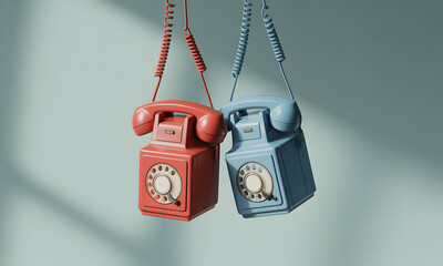 Vintage Telephone Duo Hanging Against a Minimalist Backdrop