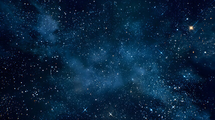 Dark Blue Space Scene with Countless White Stars and Illuminated Clouds