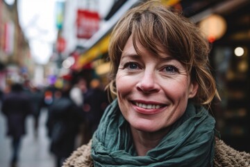 Portrait of smiling middle-aged woman in the streets of Paris