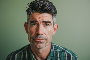 Portrait of a middle-aged man in a plaid shirt