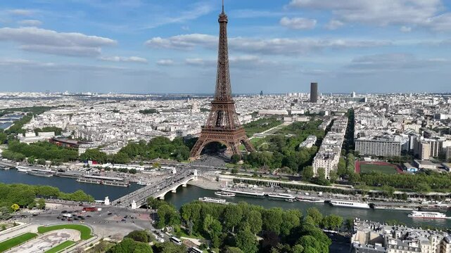 Paris Skyline At Paris In France Island France. Highrise Eiffel Tower. Downtown Cityscape. Paris Skyline At Paris In France Island France. Seine River Skyline. Metropolitan Region Aerial View.