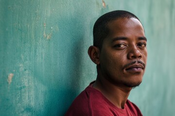 Portrait of a young African man in a red t-shirt