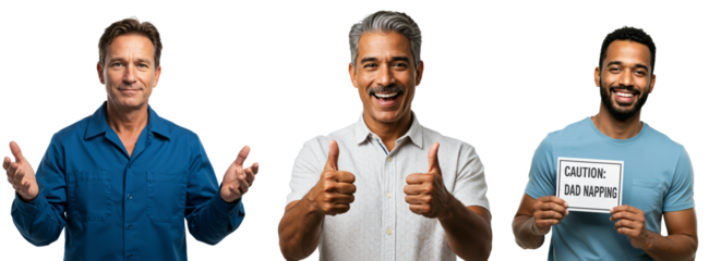 Diverse Group of Middle-Aged Men Expressing Happiness and Enthusiasm with Positive Gestures