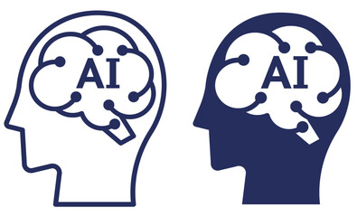 AI・人工知能・ロボットのシルエットイラストアイコン紺色