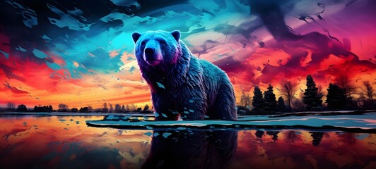 pop surreal unreal silhouettes spiral towards snow bear, ai generatif