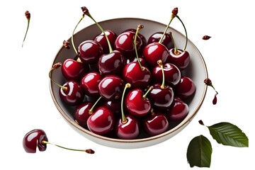 cherries in a bowl isolated on transparent background