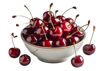 cherries in a bowl isolated on transparent background