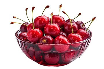 cherries in a bowl isolated on transparent background