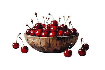 cherries in a bowl isolated on transparent background