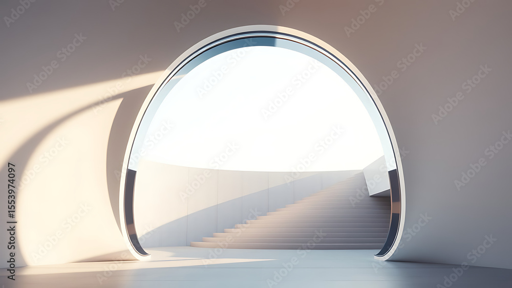 Poster 3d illustration of abstract minimal architecture background geometric architectural with chrome or m