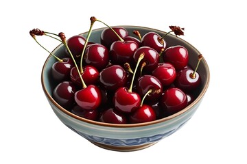 cherries in a bowl isolated on transparent background