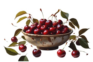 cherries in a bowl isolated on transparent background