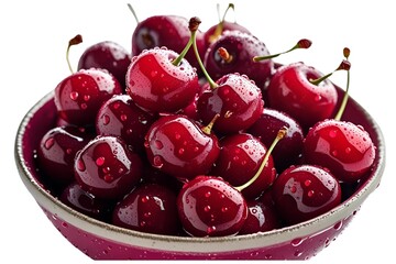 cherries in a bowl isolated on transparent background