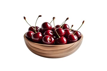 cherries in a bowl isolated on transparent background