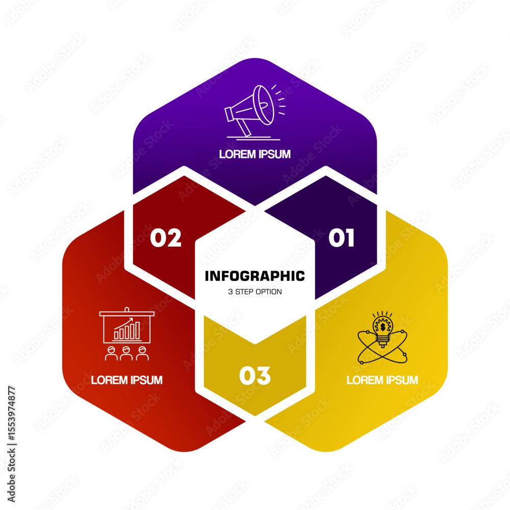 Poster venn diagram infographic chart template for business 3 step options, presentation with venn diagram 
