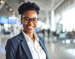 Obraz premium Woman in business attire at an airport