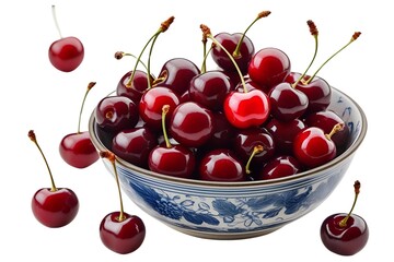 cherries in a bowl isolated on transparent background