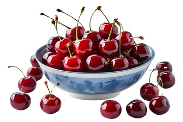 cherries in a bowl isolated on transparent background