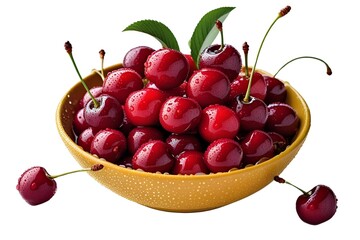 cherries in a bowl isolated on transparent background