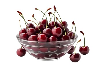 cherries in a bowl isolated on transparent background