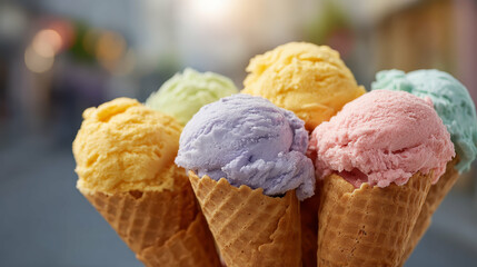 Pastel Colored Ice Cream Cones in Soft Focus