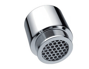 Chrome aerator for faucet with hexagonal mesh isolated on transparent background
