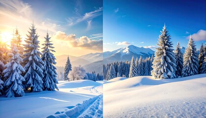Winter mountain landscape split-view