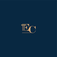 classy law logo EC concept of elegant attorney design with monogram and pillar letter