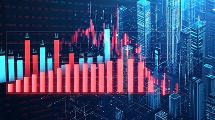 Digital cityscape with financial data - Powered by Adobe