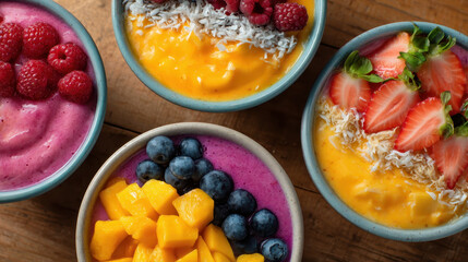 Smoothie Bowls with Strawberries, Mango, and Berries