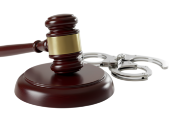 Gavel and Handcuffs Justice and the Law isolated on transparent background