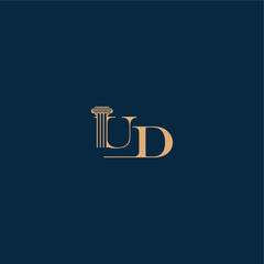 concept of elegant attorney design UD with monogram and pillar letter classy law logo