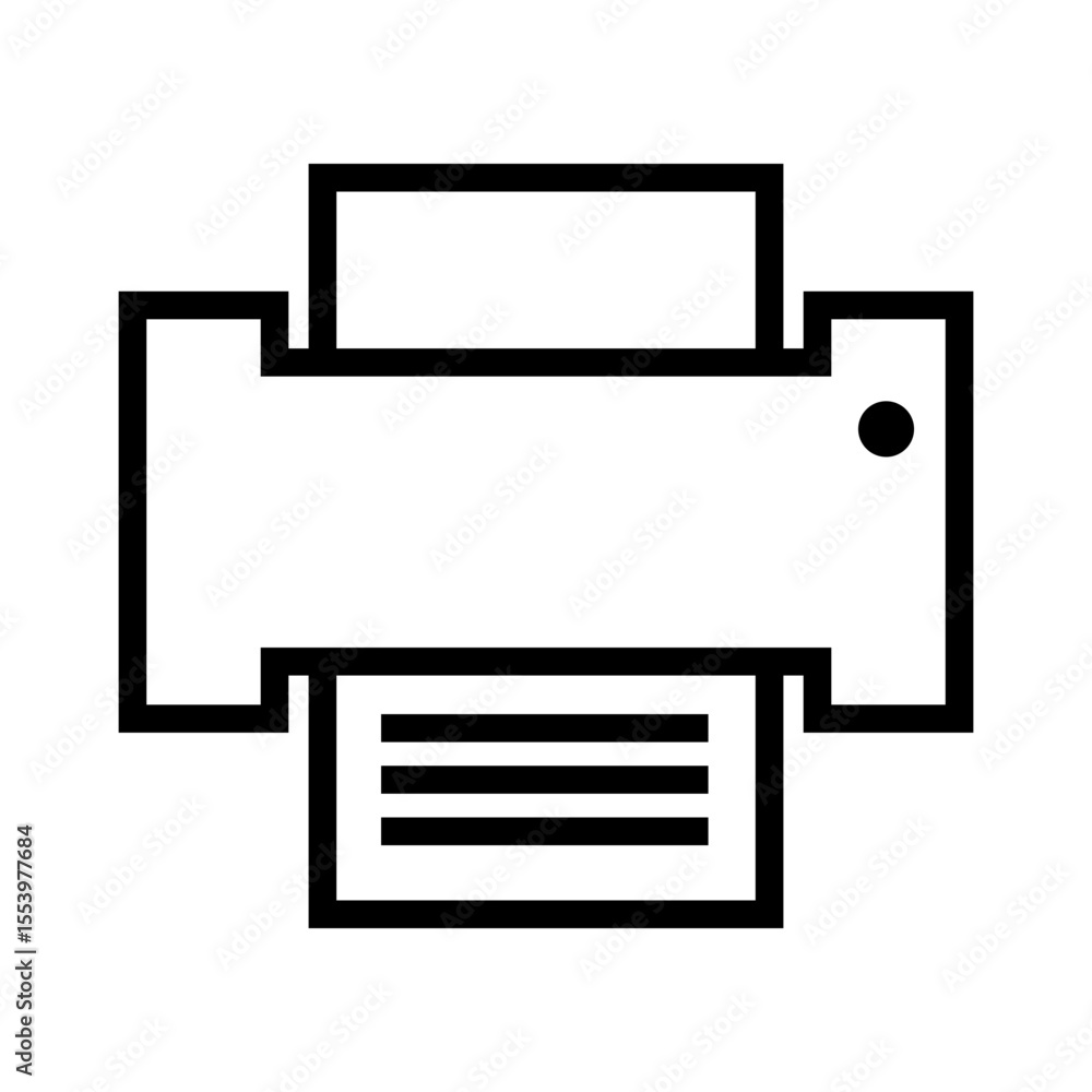 Poster outline icon of a refillable ink tank printer with paper output and control buttons, ideal for moder
