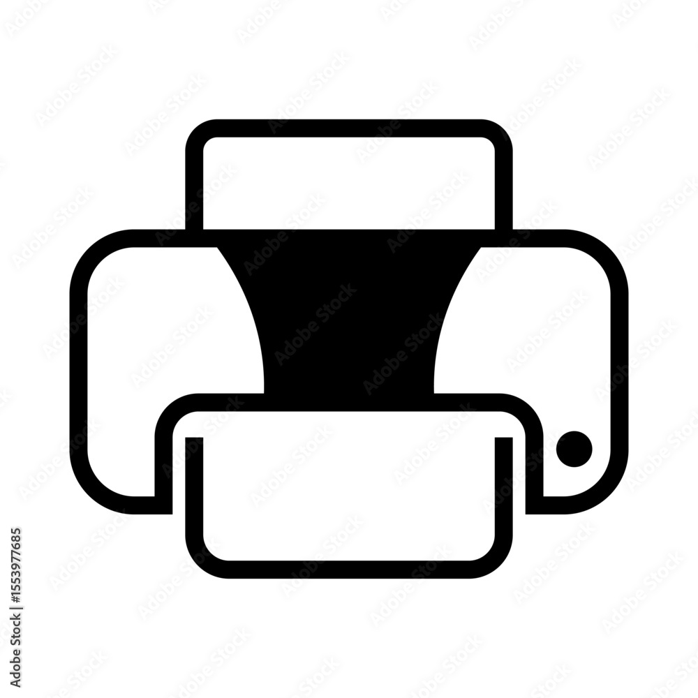 Poster icon of a printer with smooth curved design, showing paper output and a single button on the right.