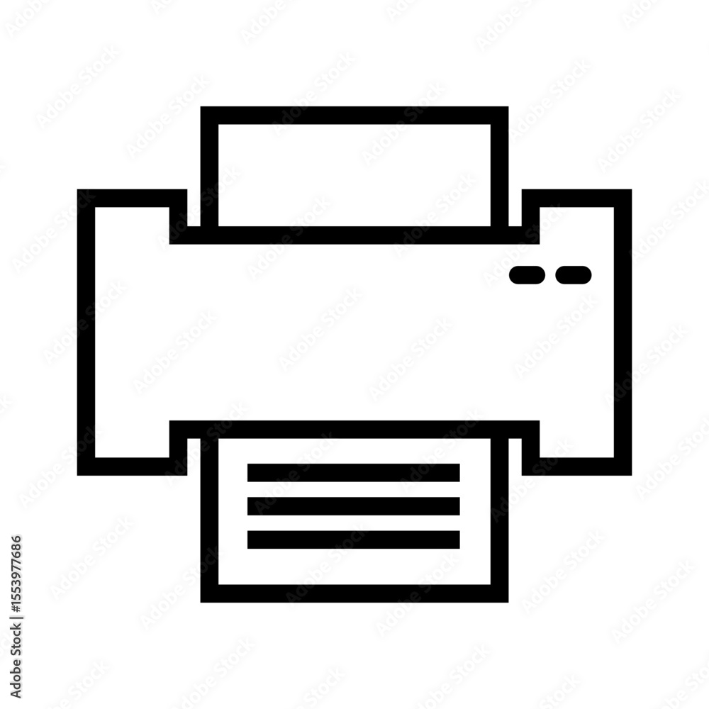 Poster outline icon of a refillable ink tank printer with paper output and control buttons, ideal for moder