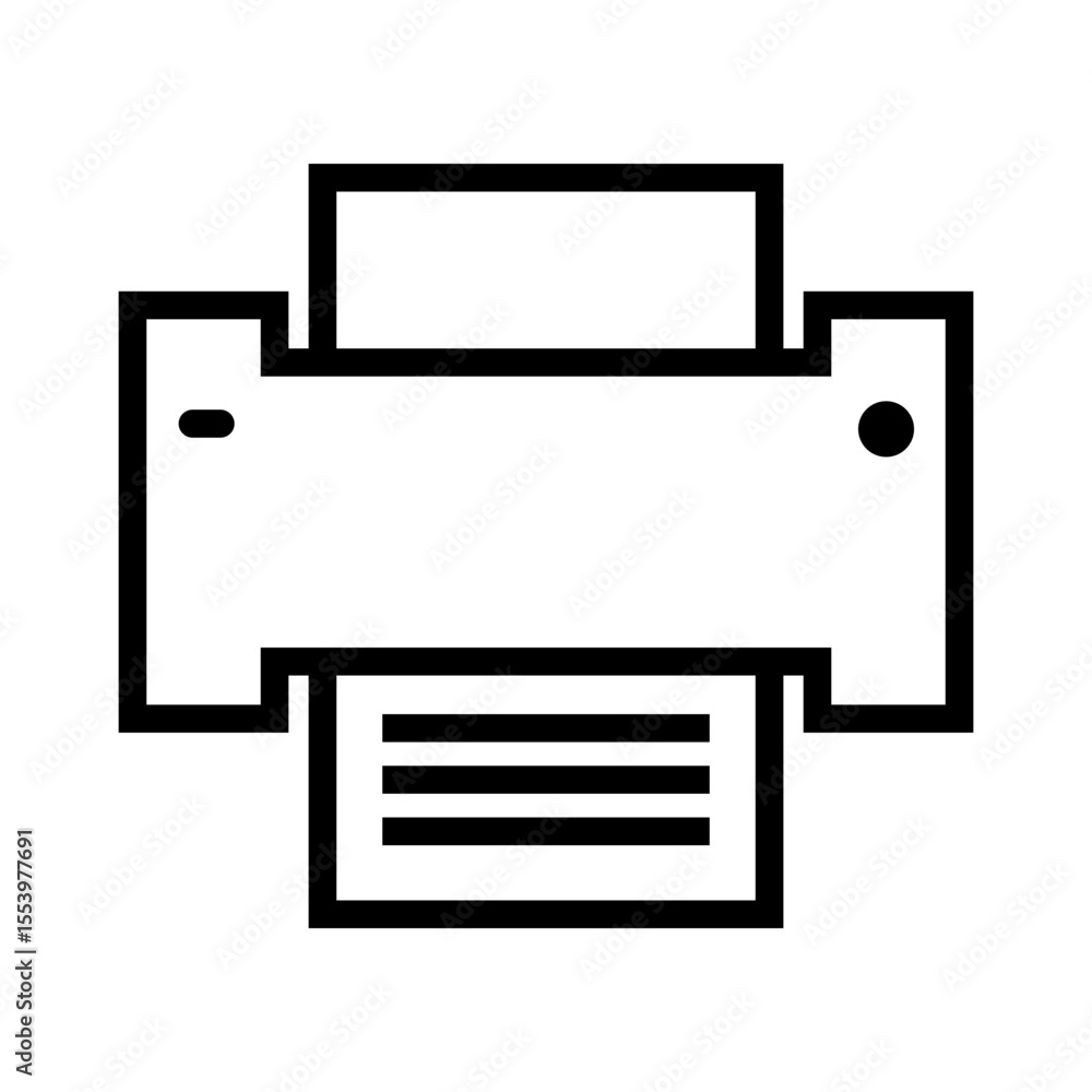 Poster outline icon of a refillable ink tank printer with paper output and control buttons, ideal for moder