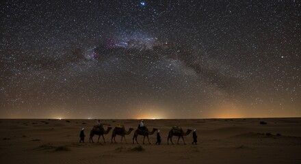 Starry Desert Night: Caravan Under the Milky Way