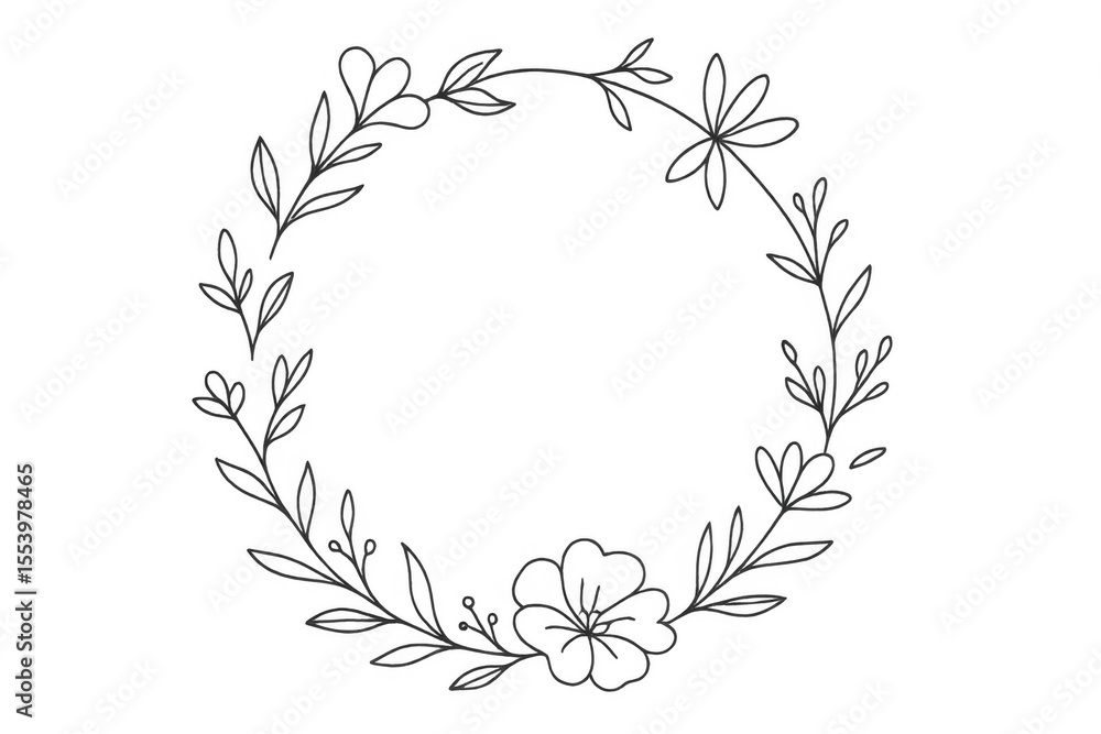 Poster delicate circular floral wreath creating decorative frame, highlighting botanical elements against t