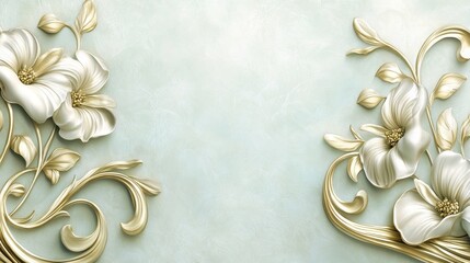 Ornate floral design in gold and cream tones.