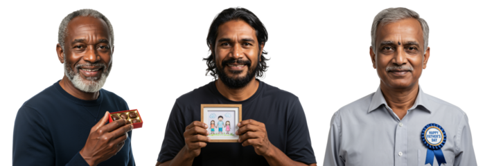 Group of Three Diverse Adult Men Holding Awards and Recognitions
