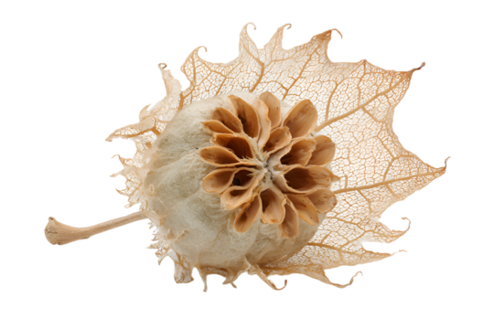 Dried Flower Pod with Intricate Leaf Veins 