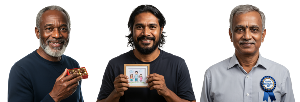 Group of Three Diverse Adult Men Holding Awards and Recognitions