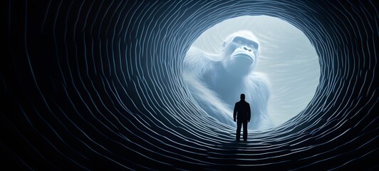 pop surreal unreal silhouettes spiral towards white gorilla, ai generatif