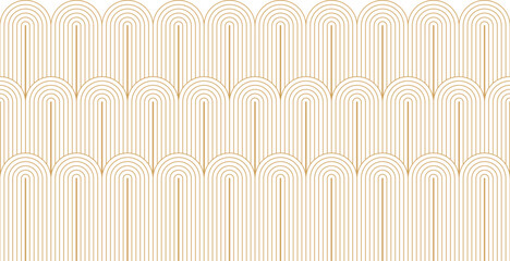 Elegant art deco seamless border pattern of thin, parallel, golden arch lines for card, document, social post, in vintage style. vector Illiustration.