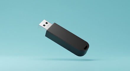 Black USB Flash Drive Floating on a Light Blue Background variation 3