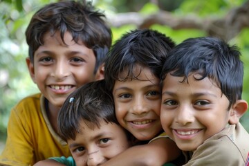 Portrait of a group of indian kids smiling at the camera
