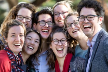 Group of happy students smiling and looking at camera in a university campus