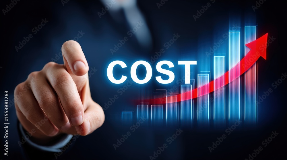 Aufkleber business technology cost analysis with arrow chart and data visualization