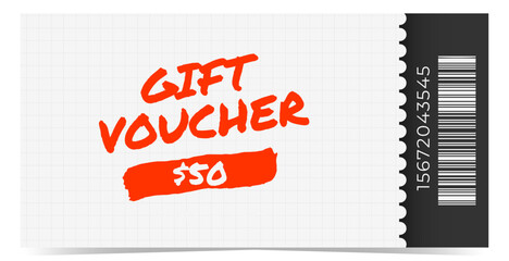 Gift voucher template on Back to School theme. White chalkboard and checkered paper on backdrop. Vector illustration
