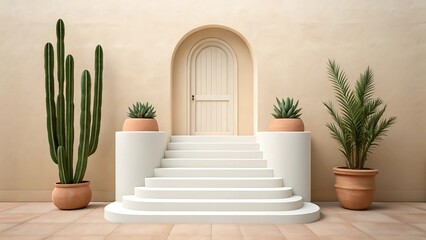 Modern Desert Architecture Featuring Cactus, Agave, and Semi-Circular Steps